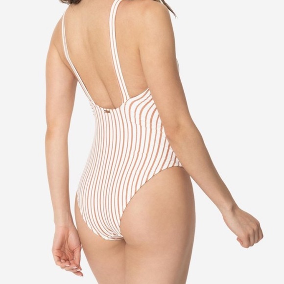 Ivory & Sparkling Copper Stripe One Piece Swimsuit - Picture 2 of 4